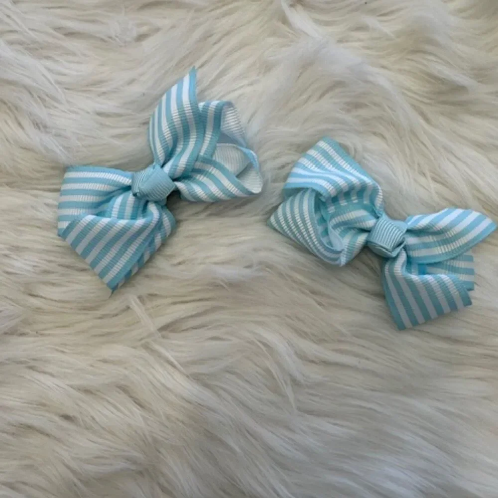 ****  SET of Blue & White Stripe Boutique Bows  7693  Handmade NWT Boutique